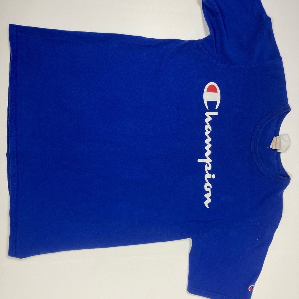 Champion Mens Large T Shirt Vintage Spellout Blue